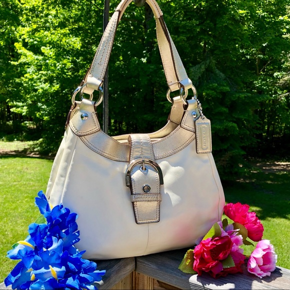 COACH Two-Tone ALL LEATHER 3-Section Lg Bag. WOW!! - Picture 2 of 8